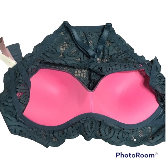 NWT PINK VICTORIA SECRET / High Neck Push up Razor Back Lace Bralette Size M - Picture 3 of 11